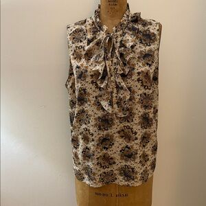 Floral Sleeveless Top - Brown and Blue